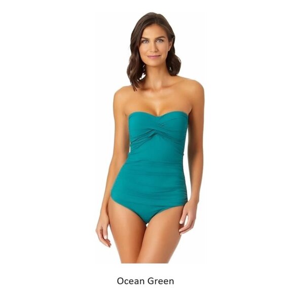 NWT Anne Cole Womens Shirred Bandeau Tankini Top Multicolor Size XS-L $70 LLL226 - Picture 4 of 10